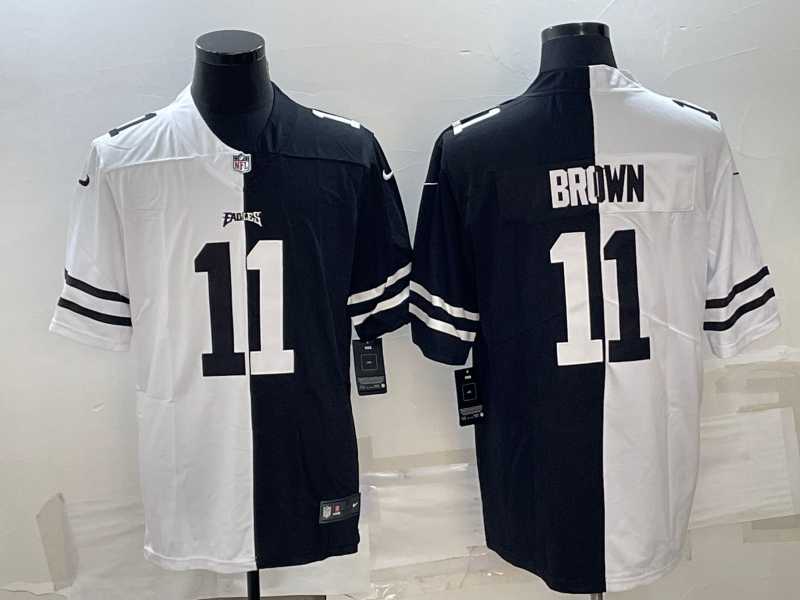 Men%27s Philadelphia Eagles #11 A.J. Brown Black & White Split Limited Stitched Jersey->philadelphia eagles->NFL Jersey
